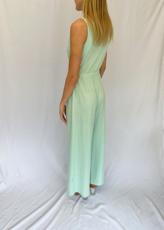 Vintage 70's Mint Green Sleeveless Flared Jumpsuit - image 4