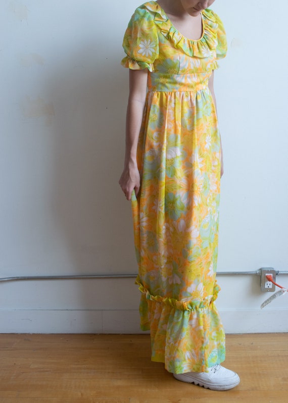 Vintage 60's Handmade Yellow Floral Dress - image 8