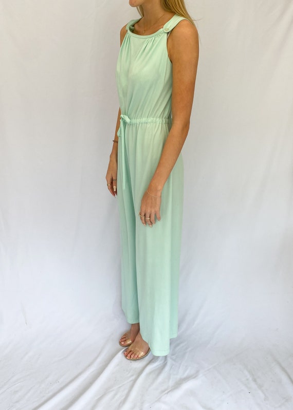 Vintage 70's Mint Green Sleeveless Flared Jumpsuit - image 3