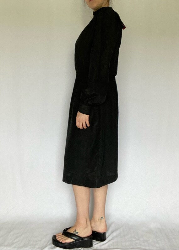 Vintage 70's Black Long Sleeve Dress with Pussy B… - image 6