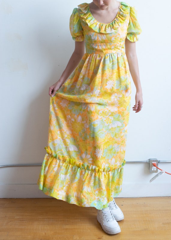 Vintage 60's Handmade Yellow Floral Dress - image 9