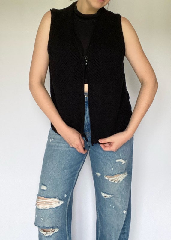 Vintage 80's Black Crochet Vest - image 3