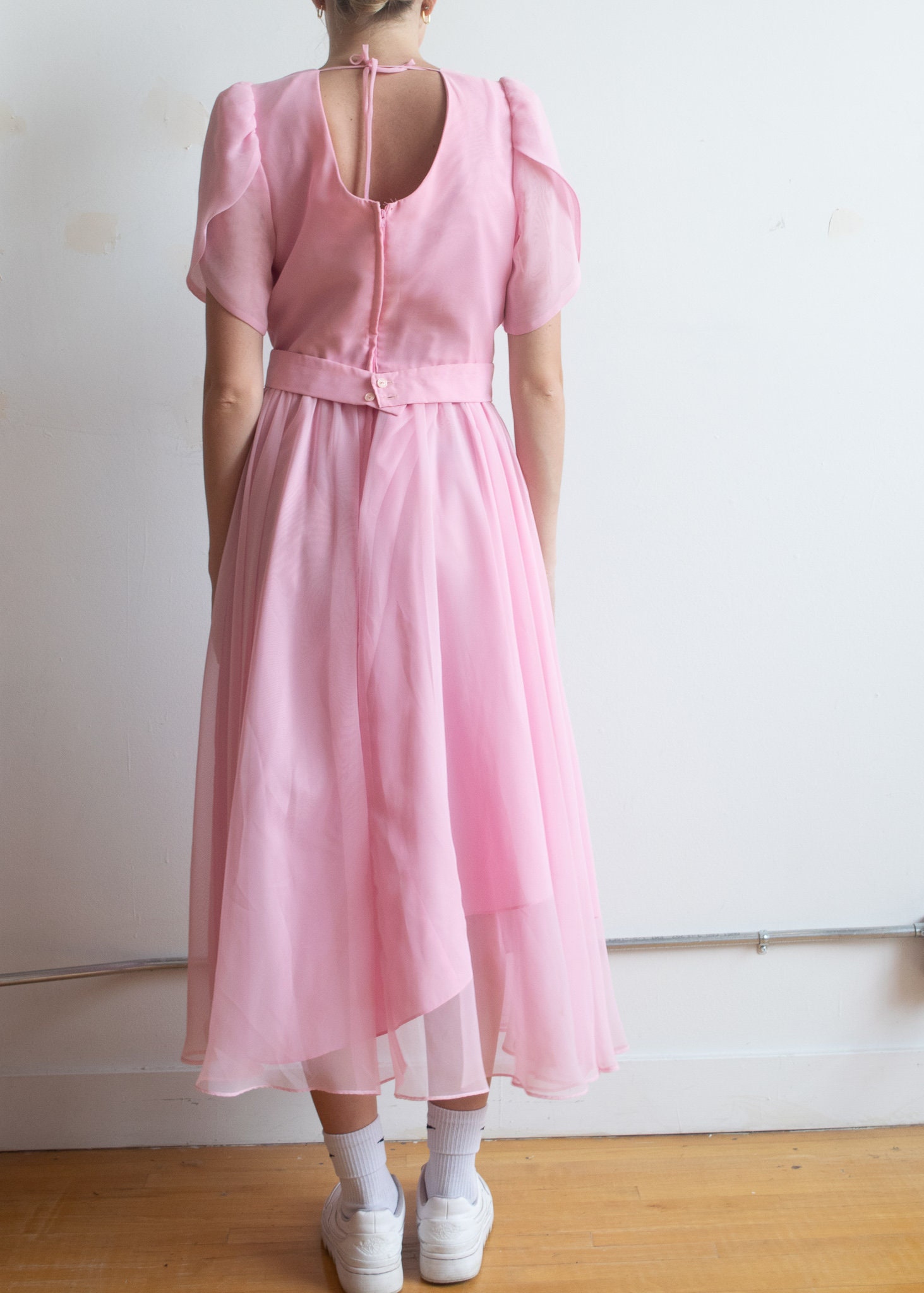 Ethereal and Pretty 1960s SIlk Chiffon Pink Print Dress
