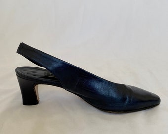Vintage 70&#39;s Navy High Heel Sling Backs