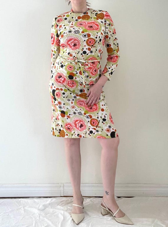 True Vintage 70's Colourful Abstract Pattern Midi Dress