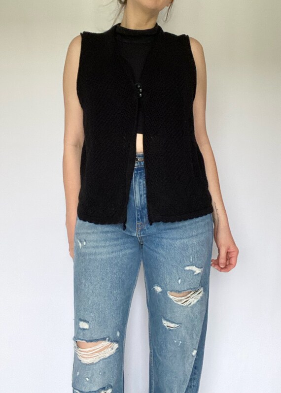 Vintage 80's Black Crochet Vest - image 4