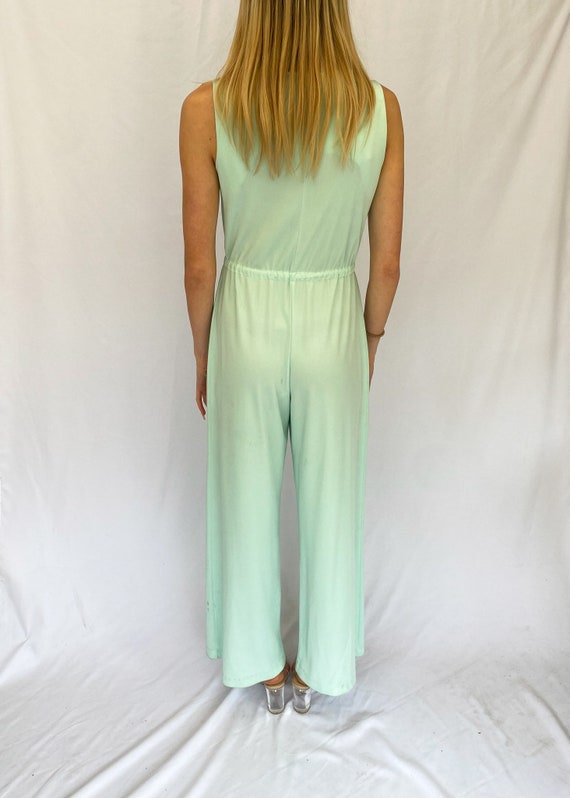 Vintage 70's Mint Green Sleeveless Flared Jumpsuit - image 5