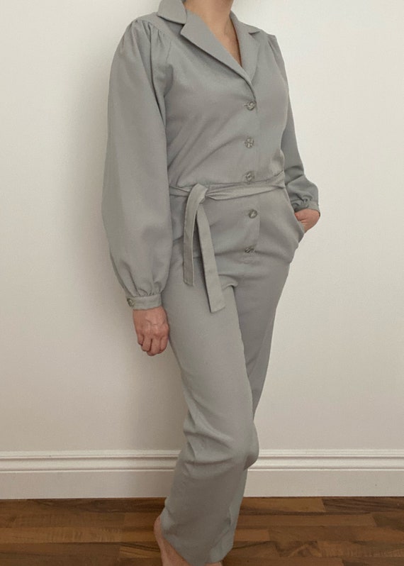 Vintage 1970's Grey Balloon Sleeve Belted Jumpsuit