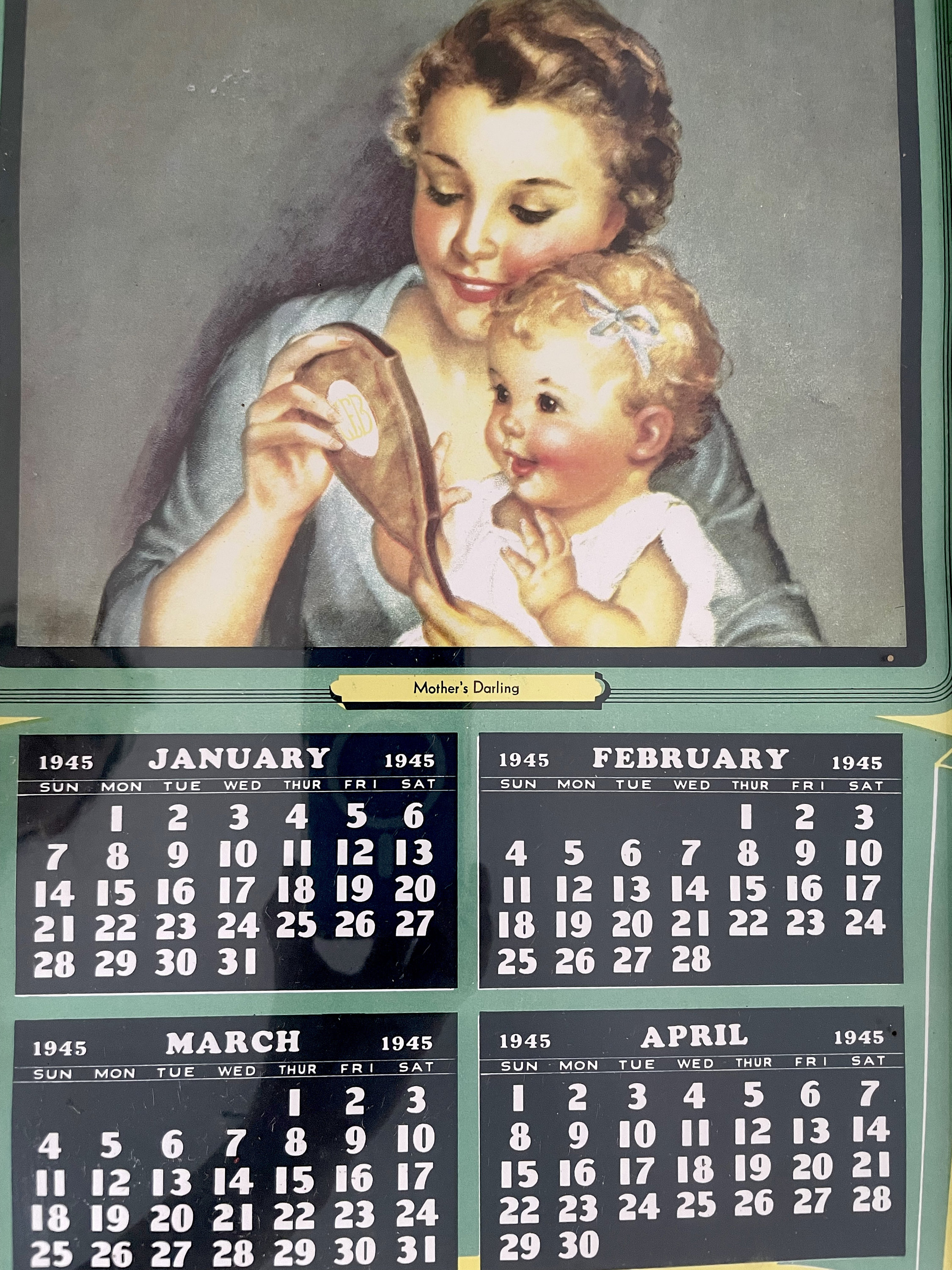 Vintage 1945 Framed Calendar - Etsy