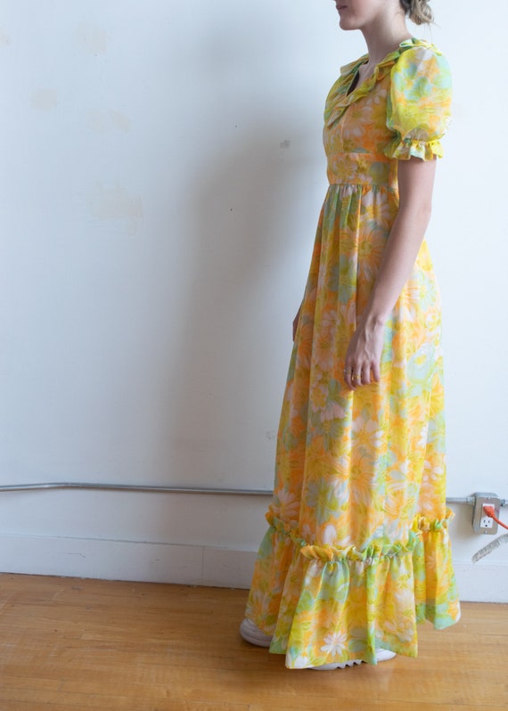Vintage 60's Handmade Yellow Floral Dress - image 4