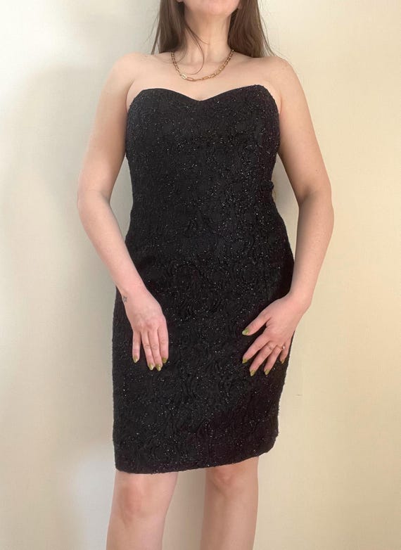 black strapless fitted dress Soft Flex Ponte Fitted Bustier Dress for Tall Women in Black 6 / Extra Tall / Black main image 1