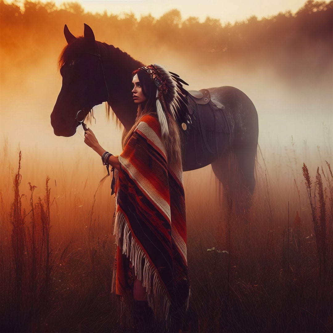 Native American Warrior With a Horse in the Fog. Neural Network ...