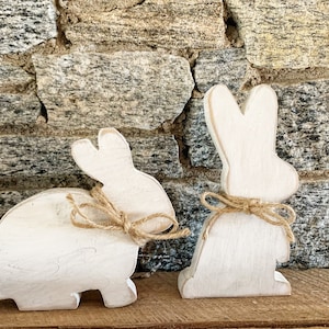 Rustic Wooden Bunnies/ Farmhouse Decor/Spring Decor/Easter Decor/Tiered Tray Decor/Handmade Decor/Woodland Animals