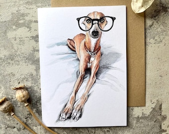 Italian greyhound card, Whippet card, Sighthound card, dogs in spectacles, Lurcher card, greyhound card, Funny dog card, whippet owners