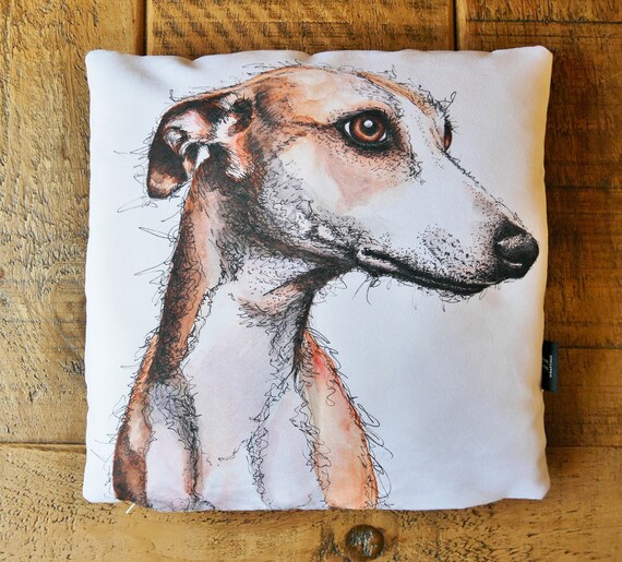 Whippet greyhound dog LOVE Watercolour and ink painting
