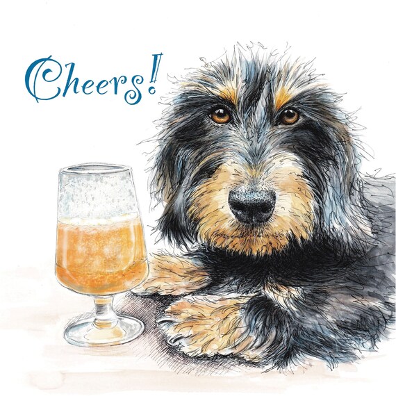 Dachshund card, miniature Dachshund card, sausage dog card, dachshund lover card, wire haired dachshund card, cheers, fathers day card,