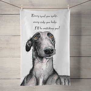 Greyhound tea towel, Lurcher tea towel, sighthound tea towel, whippet tea towel, galgo tea towel, funny dog tea towel