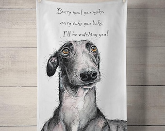 Greyhound tea towel, Lurcher tea towel, sighthound tea towel, whippet tea towel, galgo tea towel, funny dog tea towel