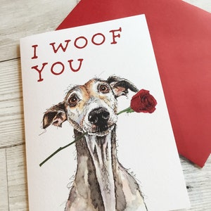 Lurcher valentines card, greyhound valentine card, valentines card, dog valentines, anniversary card, i love you card, greyhound anniversary