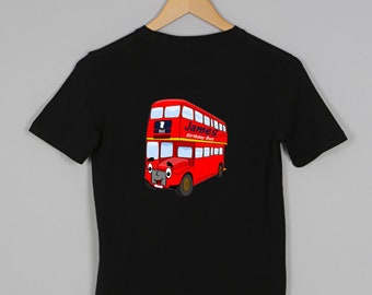 Childs London Bus Themed Birthday T Shirt with optional personalisation, London Double Decker, Birthday Boy, Birthday Girl