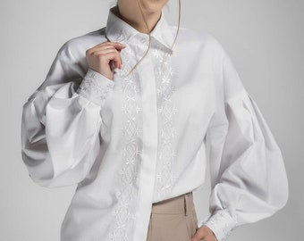 2023 White Ukrainian vyshyvanka blouse Ukrainian embroidered blouse bohemian ethnic shirt boho chic peasant Gift for Her Gift for Birthday