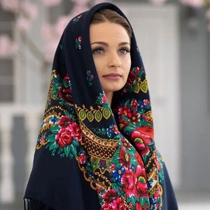 Ukrainian shawl, Halloween, Coffe scarf Traditional gifts for women, shawl bohemian scarf flower, Big Folk, Ukrainian , Ethnic, Gift for Mom