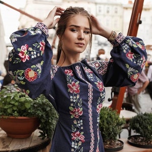 Linen Dress Ukrainian Vyshyvanka Dress Embroidered Women Ukrainian ...