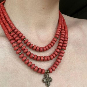Red Necklace  Ukrainian Traditional Jewelry Ethnic ceramics Multirow Necklace  Gift for Her
