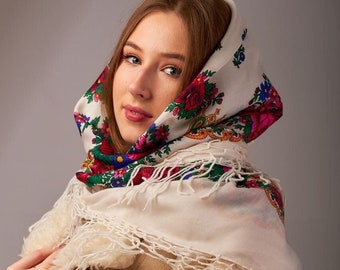 Ukrainian shawl, Traditional gifts for women, shawl bohemian scarf flower, Big Folk Scarf, Large Ukrainian Shawl, Ethnic, Gift for Mom