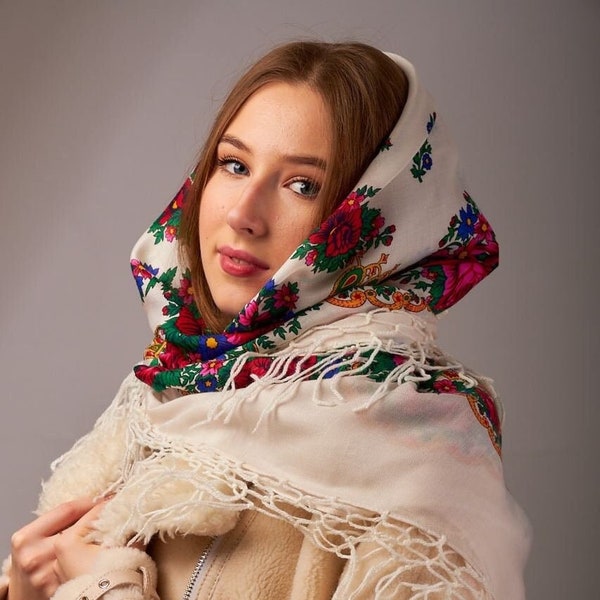 Ukrainischer Schal, traditionelle Geschenke für Frauen, Schal böhmischer Schal Blume, großer Folk-Schal, großer ukrainischer Schal, ethnisch, Geschenk für Mama