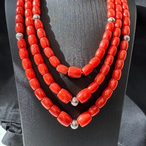 Red Ukrainian Traditional necklace Jewelry Ethnic ceramics Multirow Necklace of Natural corals with contempt Gift for Her Gift for Wife