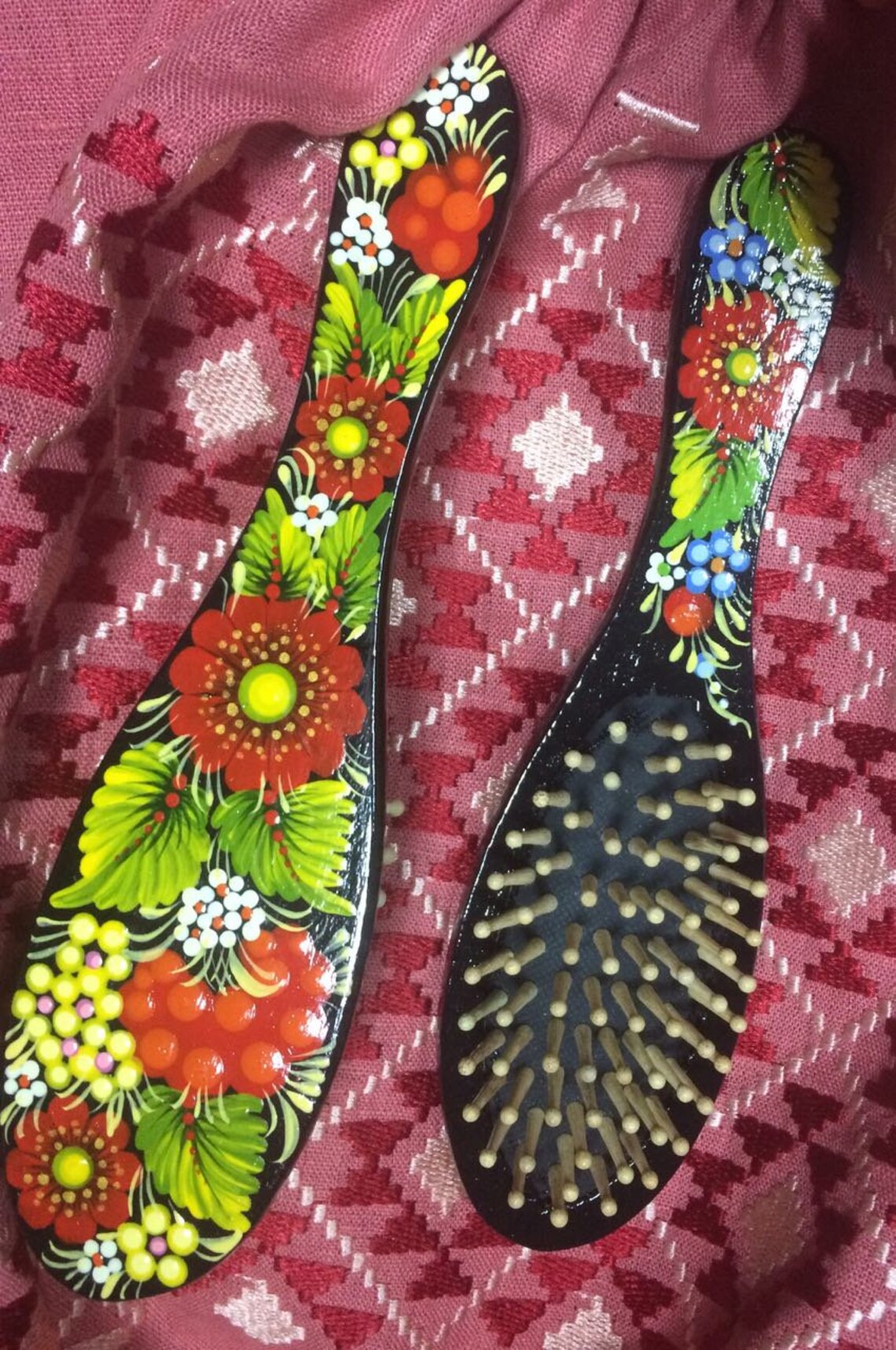 Hair Brush Hand Painted Floral Painted Poppy Brush Etsy