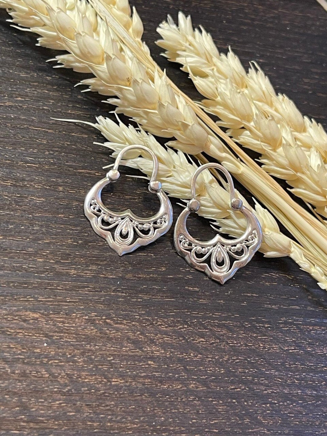 Gilded Crescent Moon Earrings | Handmade Silver Ukrainian Ethnic Jewelry
