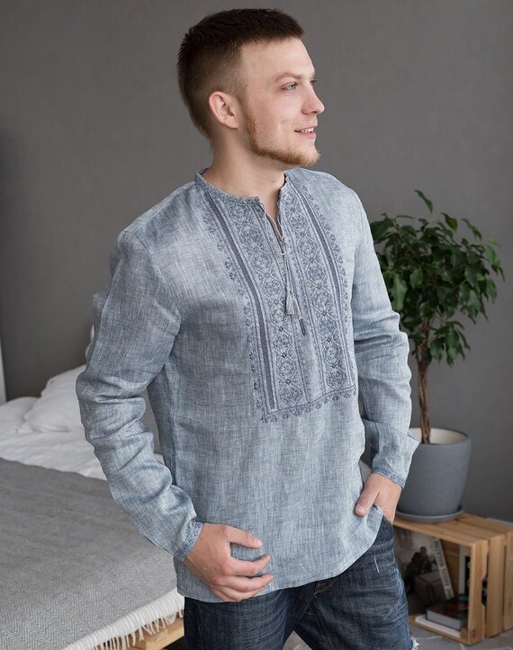 Linen Shirt Ukrainian Vyshyvanka Men's embroidered shirt | Etsy