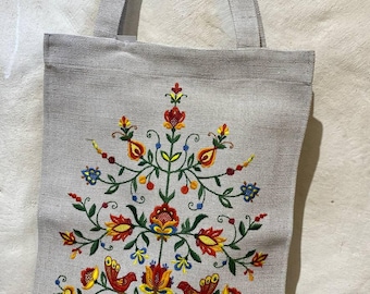 Geborduurde linnen draagtas: boho-schoudertas met bloemen