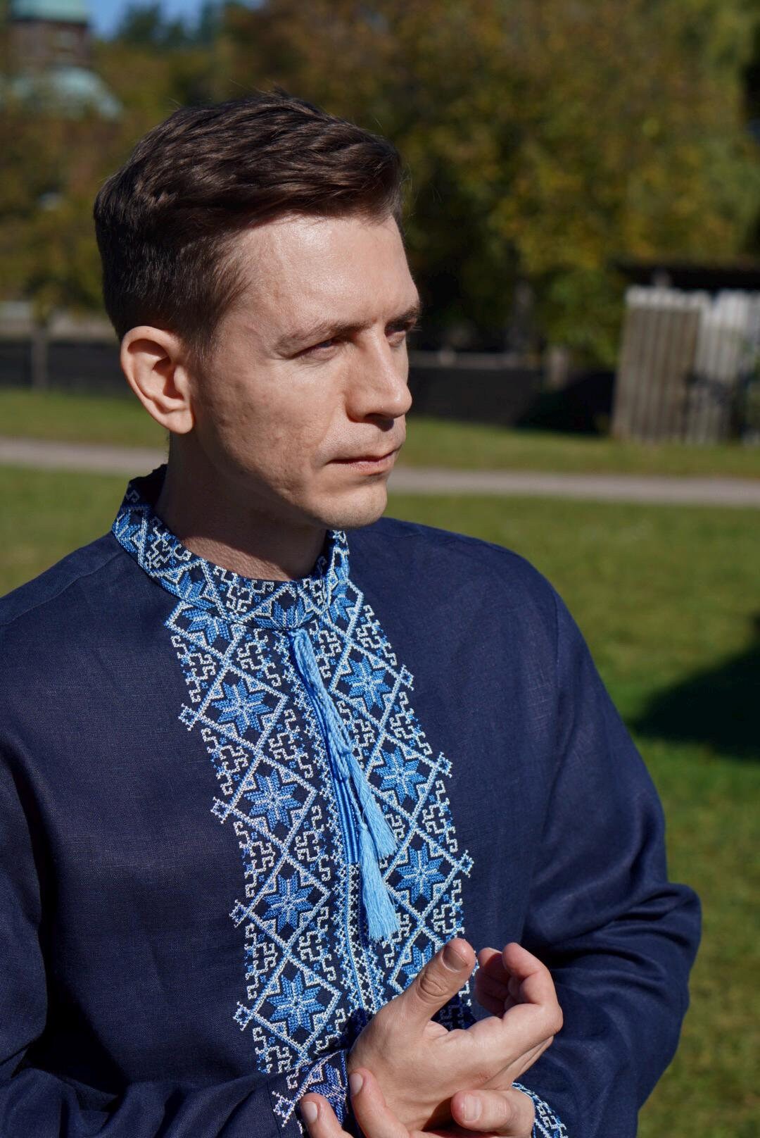 Camisa de lino azul Camisa ucraniana unisex Camisa bordada Camisa bordada  unisex Vyshyvanka tradicional Regalo para él Regalo para ella México