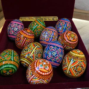 HANDMADE 12 pysanky Set of 12 Different Eggs Floral Folk Gift wooden eggs, MADE in UKRAINE Ukrainian, Hand painted ornament souvenir