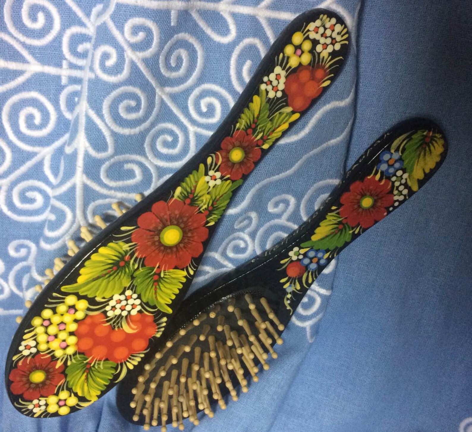 Hair Brush Hand Painted Floral Painted Poppy Brush Etsy