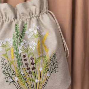 Botanical shoulder bag, Linen boho bag, Embroidered bag, Hippie Boho bag, Floral bag, Eastergift, Flower beach bag, Summer tote bag