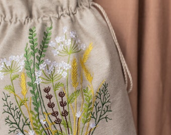 Geborduurde linnen schoudertas: boho-draagtas met bloemen