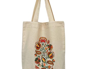 Embroidered Floral Cotton Tote Bag, Ukrainian Boho Shoulder Bag