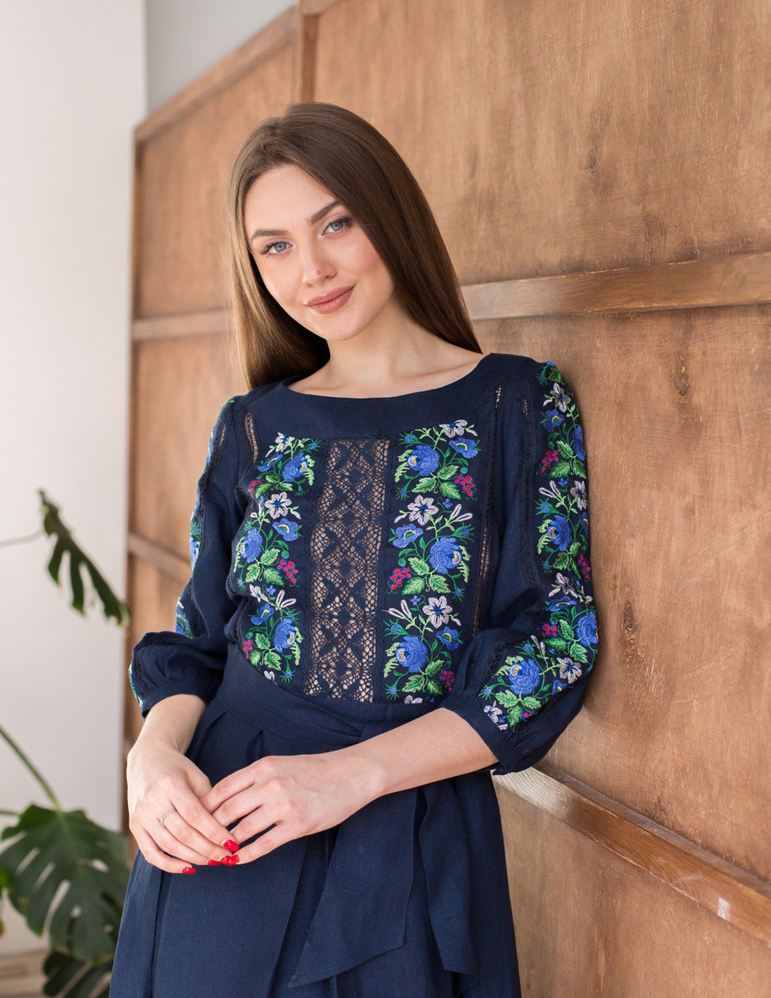 6 Ukrainian Vyshyvanka Embroidered Blue Dress Women Dress | Etsy