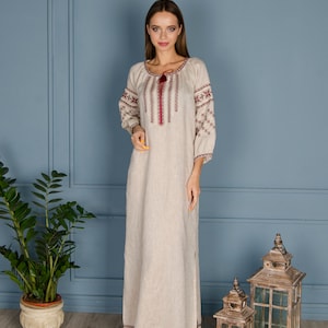 Embroidered Women Dress, Linen Ukrainian Vyshyvanka, Dress Embroidered Linen Dress Gift for Christmas Ukrainian Vyshyvanka  Gift for Her