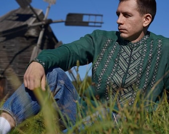 Camisa de lino verde, camisa ucraniana para hombre, camisa bordada, vyshyvanka tradicional bordada para hombre, regalo para él, regalo para esposo