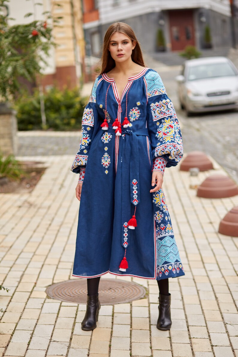 Linen dress Ukrainian Vyshyvanka Dress Embroidered Women | Etsy