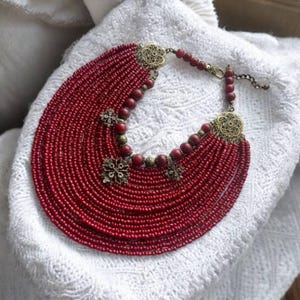 Red Ukrainian Traditional necklace Jewelry Ethnic ceramics Multirow Necklace of antique fireplace beads with contempt Gift for Her Christmas