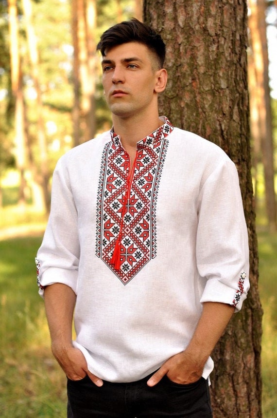 Shirt Ukrainian Vyshyvanka Embroidered Men's Embroidered Shirt, Men's Embroidered  Shirt With Traditional Red and Black Embroidery -  Canada