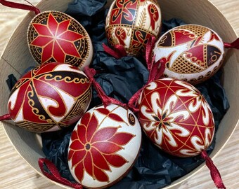 Real chicken Hand-Painted Ukrainian Pysanka Egg Set, Traditional Ornament (6 Pieces)