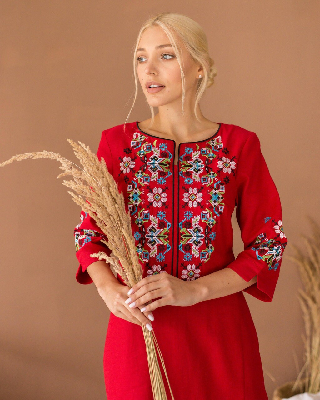 Ukrainian Vyshyvanka Red Embroidered Linen Dress Women Dress - Etsy
