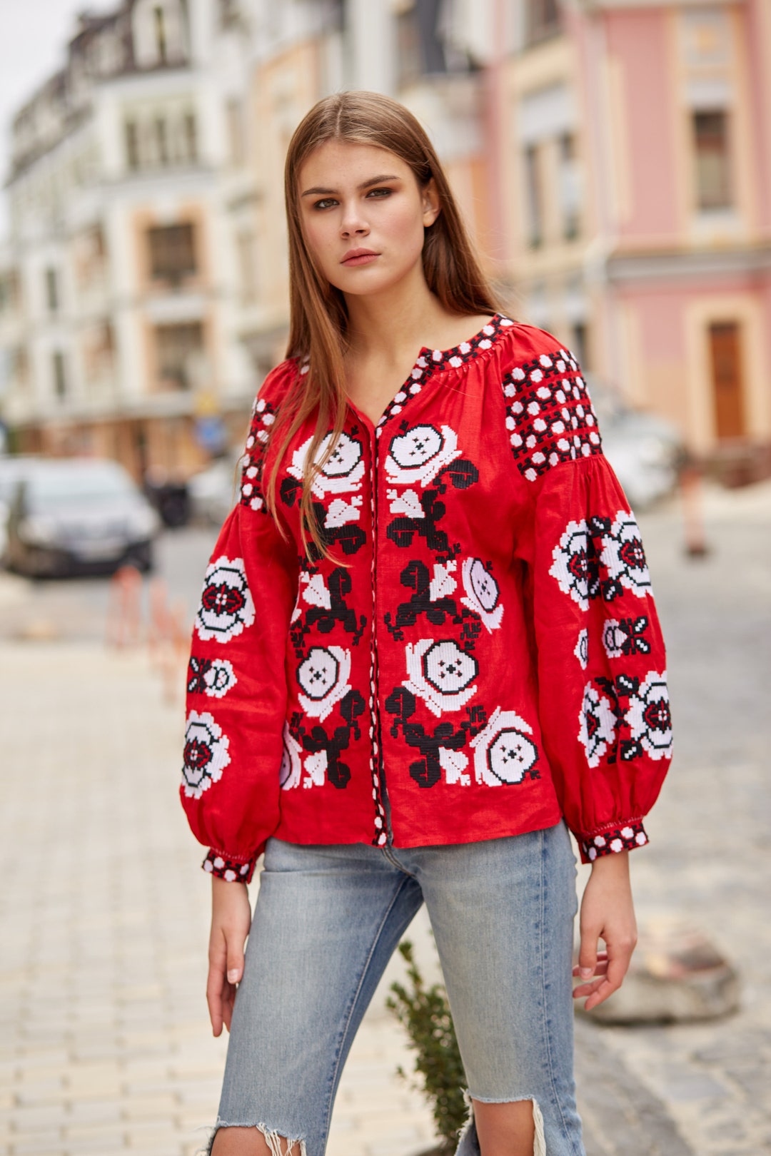 Red Linen Blouse Ukrainian Vyshyvanka Blouse Embroidered Women - Etsy